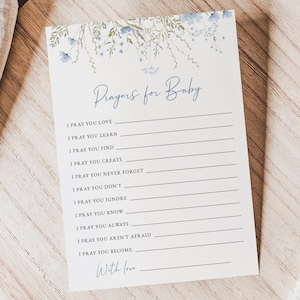 Blue Floral Prayers for Baby Game Template, Prayers for Baby Shower, Blue Baby Shower Games, Prayers for Baby Boy Game, Well Wishes for Baby