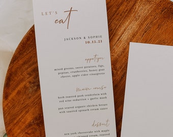 Rust Wedding Dinner Menu Template — Terracotta Wedding Menu — Editable Wedding Menu Instant Download — Minimalist Boho Wedding Dinner Menu