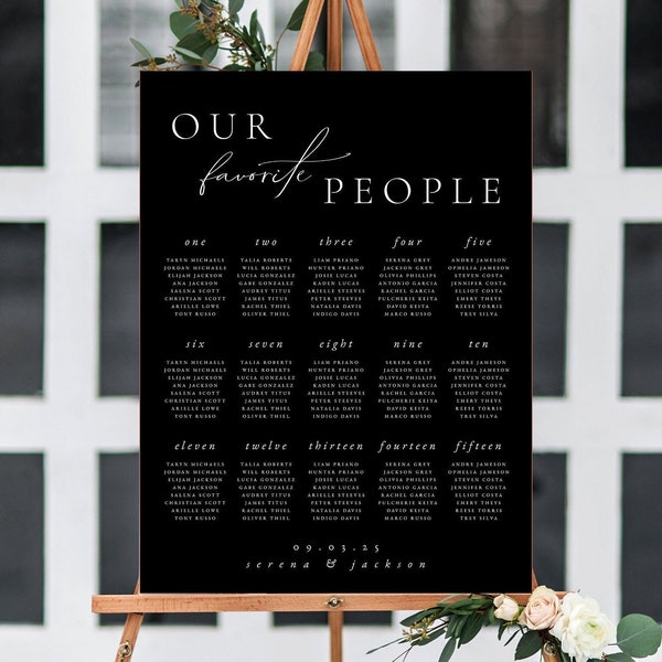 BLACK Elegant Seating Chart Template | Modern Wedding Seating Chart | Minimalist Black Seating Sign | Our Favorite People Sign | ABIGAIL