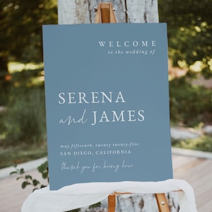 Dusty Blue Wedding Welcome Sign Template | Modern Wedding Welcome Sign | Editable Steel Blue Wedding Sign | Shades of Blue Welcome Sign