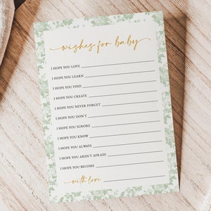 Plantilla de juego de deseos para bebé Un poco de miel está en camino, deseos para baby shower, juegos de baby shower verde salvia, tarjeta de buenos deseos para bebé