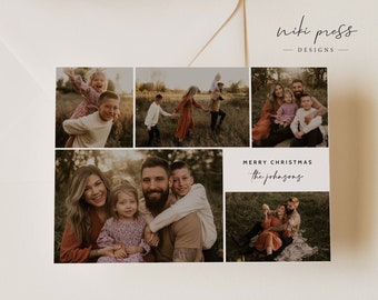 Multi Photo Christmas Card Template | Modern Christmas Card | Boho Photo Holiday Card | Printable Christmas Card | Family Christmas Card