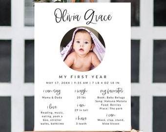 Modern Baby Milestone Poster Template, First Birthday Milestone Board, Printable Baby Milestone Board, Milestone 1st Birthday Milestone Sign