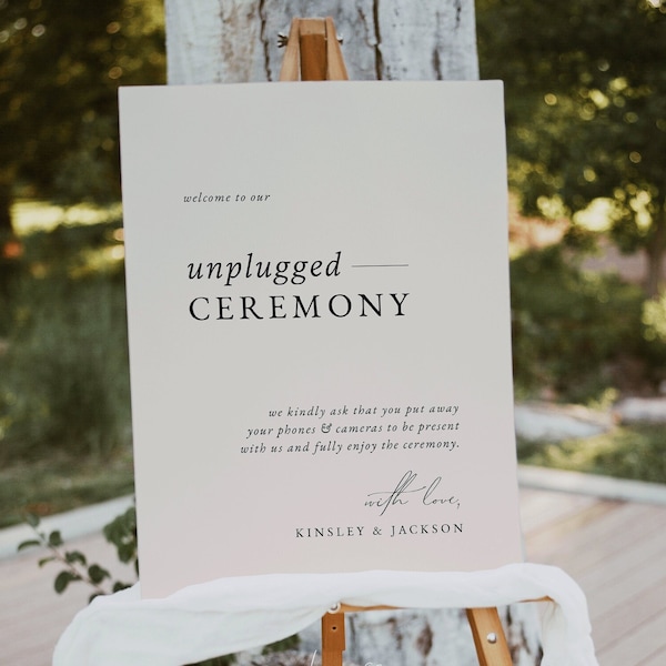 Elegant Minimalist Unplugged Ceremony Sign Template | Unplugged Wedding Ceremony Sign | Unplugged Wedding Sign | Editable Wedding Sign