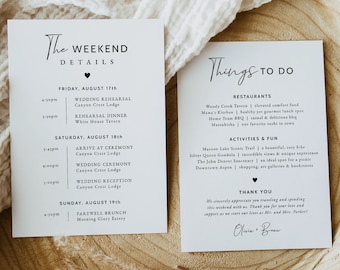 Wedding Itinerary Template | Modern Wedding Weekend Timeline | Wedding Order of Events Card | Printable Wedding Schedule of Events | EVA