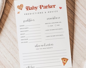 Baby Predictions Template, Baby Prediction & Advice Cards, Advice for Parents to Be, Baby Shower Prediction Card, Pizza Baby Shower Theme