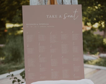 Earthy Mauve Wedding Seating Chart Template — Alphabetical Wedding Seating Chart Sign — Blush Wedding Seating Chart Printable