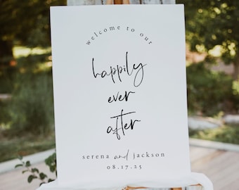 Happily Ever After Party Sign Template | Wedding Reception Sign | Minimalist Wedding Welcome Sign | Modern Wedding Welcome Sign