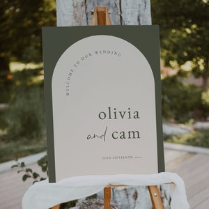 Arched Olive Wedding Welcome Sign Template — Modern Boho Wedding Welcome Sign — Editable Olive Green Wedding Sign Printable
