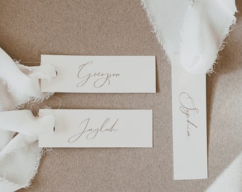 Elegant Minimalist Place Card Template — Wedding Place Cards — Classy Wedding Name Cards — Thin Wedding Place Cards With Meal Icons
