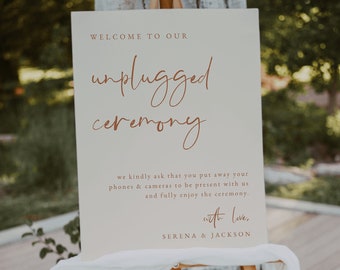 Placa para cerimônia de casamento "Desconectada" em estilo boho no deserto — Placa para cerimônia de casamento desconectada — Placa de casamento em terracota — Placa de casamento boho editável