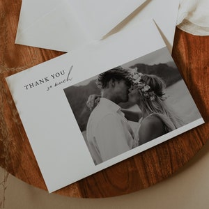 Minimalistische moderne Hochzeit Dankeskarten Vorlage | Druckbare Hochzeit Dankeschön-Karte mit Foto | Bearbeitbare Dankeskarte | OLIVIA