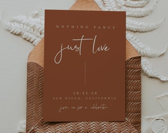 Terracotta Nothing Fancy Just Love Invitation — We Eloped Card — Printable Elopement Reception Invite — Terracotta Elopement Announcement