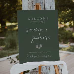Forest Green Wedding Welcome Sign Template | Rustic Wedding Welcome Sign | Editable Green Wedding Sign | Forest Themed Wedding Signage