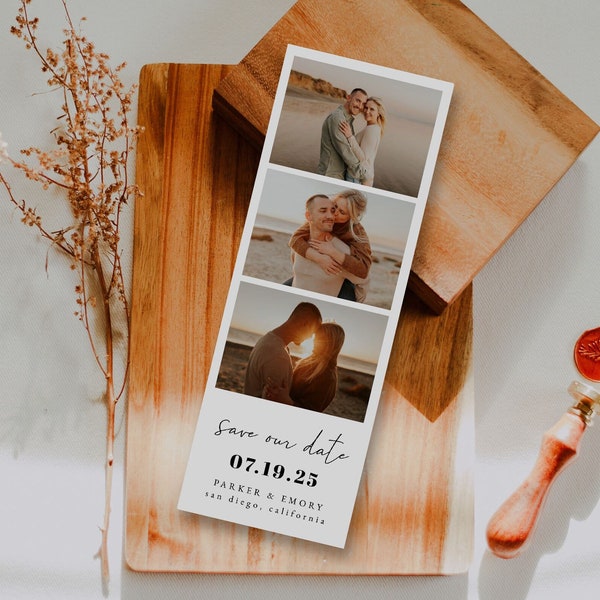 Modern Photo Strip Save the Date Template | Photo Booth Save the Date | Wedding Save the Date with Photo | Minimalist Boho Save the Date