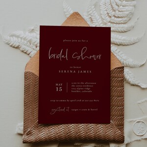 Jewel Tone Bridal Shower Invitation Template — Maroon Bridal Shower Invitation — Editable Wedding Shower Invitation Instant Download