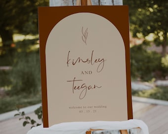 Arched Terracotta Wedding Welcome Sign Template | Fall Wedding Welcome Sign | Modern Boho Fall Wedding Sign | Rust Terracotta Wedding Decor