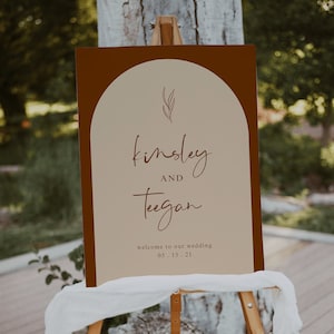 Arched Terracotta Wedding Welcome Sign Template | Fall Wedding Welcome Sign | Modern Boho Fall Wedding Sign | Rust Terracotta Wedding Decor