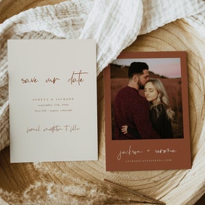 Warm Terracotta Save the Date Template — Photo Save the Date — Boho Wedding Save the Date with Photo — Modern Wedding Save the Date