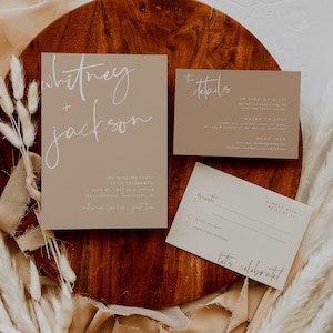Creamy Boho Wedding Invitation Suite Template — Minimalist Wedding Invites — Earthy Wedding Invite — Editable Beige Wedding Invitations