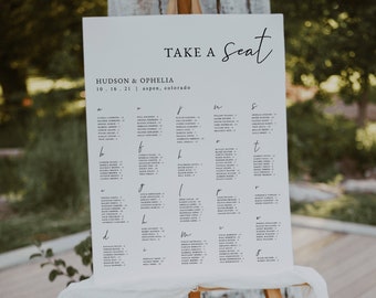 Modern Wedding Seating Chart Template — Alphabetical Wedding Seating Chart Sign — Minimalist Boho Wedding Seating Chart Printable