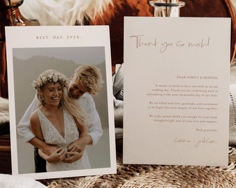 Dusty Terracotta Photo Wedding Thank You Card Template — Best Day Ever Wedding Thank You Card — Editable Modern Boho Wedding Thank You Card