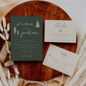 Forest Wedding Invitation Suite Template | Woodsy Wedding Invitation Set | Modern Pine Tree Wedding Invitation | Green Wedding Invites