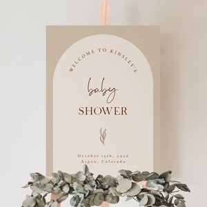 Mall för välvd minimalistisk välkomstskylt för babyshower | Könsneutral babyshower | Boho babyshower-skylt | Bågformad välkomstskylt för babyshower