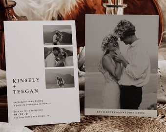 Modern Elopement Announcement Template — Wedding Reception Invitation — We Eloped Card —  Minimalist Elopement Card with Photo