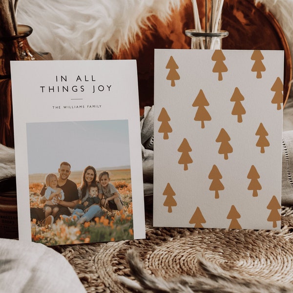 Modern Holiday Card with Photo Template | Printable Boho Holiday Card | Family Christmas Card | Printable Editable Christmas New Year Card