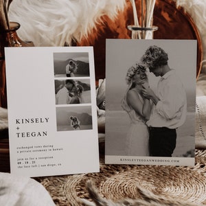 Sjabloon voor moderne schakingsaankondiging — uitnodiging bruiloftsreceptie — We Elopement-kaart — Minimalistische schakingskaart met foto