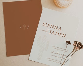 Modello di invito per matrimonio nel deserto, invito per matrimonio con cactus, invito per matrimonio in stile western, inviti per matrimonio boho minimalisti, SIENNA