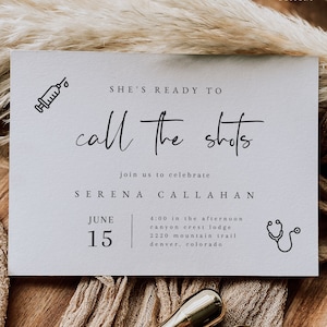 Modern Minimalist Nursing Graduation Party Invitation Template, She&#39;s Ready To Call The Shots, Nurse Graduation Announcement, RN Graduation