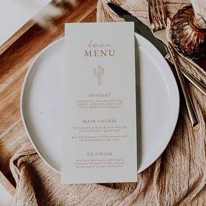 Wüsten-Hochzeits-Abendessen Menü Vorlage, Kaktus Hochzeits-Menü, Western-Hochzeits-Dekor, Boho Terrakotta Hochzeitsmenü, Südwest-Hochzeit, SIENNA