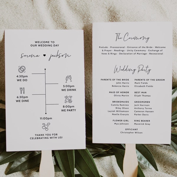 Wedding Fan Program Template | Wedding Timeline Program | Wedding Fan Timeline | Printable Wedding Fans for Guests | Wedding Fans Favors