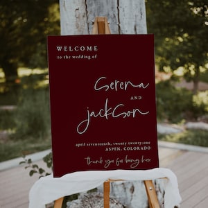 Jewel Tone Wedding Welcome Sign Template — Moody Wedding Sign — Maroon Wedding Welcome Sign Editable Download — Modern Wedding Sign