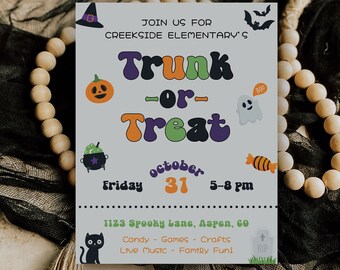 Cute Retro Trunk or Treat Flyer Template, Halloween Trunk-or-Treat, Halloween Flyer, School/Church Trunk or Treat, Editable Trunk or Treat