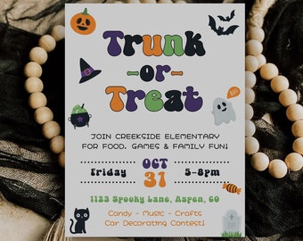 Trunk or Treat Flyer Template, Halloween Trunk-or-Treat, Halloween Flyer, Church Trunk or Treat, Editable Trunk or Treat for School