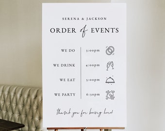 Wedding Order of Events Sign Template, Modern Wedding Welcome Sign, Wedding Timeline Sign, Order of the Day, Ellie Collection