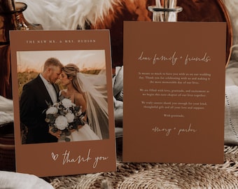 Terracotta Wedding Thank You Card Template — Editable Photo Thank You Card — Boho Wedding Thank You Card — Minimalist Thank You Card