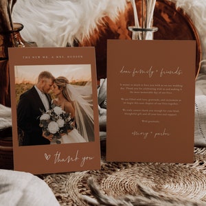 Terracotta Wedding Thank You Card Template — Editable Photo Thank You Card — Boho Wedding Thank You Card — Minimalist Thank You Card