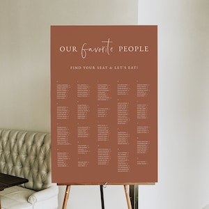 Dusty Terracotta Wedding Seating Chart Template — Modern Boho Alphabetical Wedding Seating Chart Sign — Rust Wedding Seating Sign