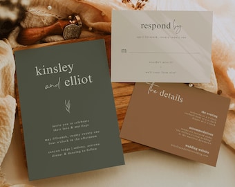 Earthy Olive Wedding Invitation Suite — Olive Green Wedding Invitations — Boho Wedding Invitations — Minimalist Modern Wedding Invites