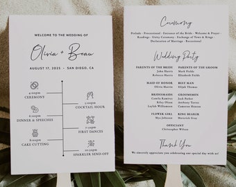 Wedding Program Fan Template | Wedding Fan Program Timeline | Wedding Timeline Fan | Printable Wedding Program | Modern Wedding Program, EVA