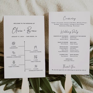 Wedding Program Fan Template | Wedding Fan Program Timeline | Wedding Timeline Fan | Printable Wedding Program | Modern Wedding Program, EVA