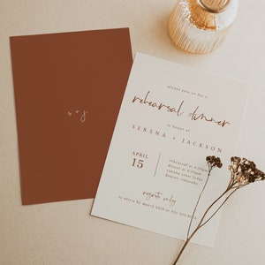 Warm Terracotta Rehearsal Dinner Invitation Template — Boho Wedding Rehearsal Invite — Editable Rehearsal Dinner Invitation