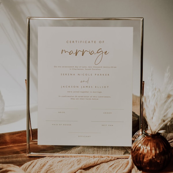 Marriage Certificate Template — Marriage Certificate Printable — Wedding Keepsake — Editable Wedding Certificate — Creamy Boho Collection