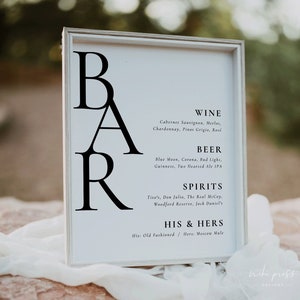 Modern Bar Sign Template | Classic Wedding Drink Sign | Minimalist Wedding Bar Sign | Wedding Bar Menu | Printable Bar Menu | ABIGAIL