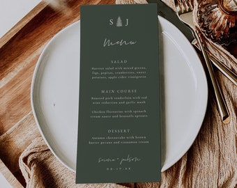 Forest Wedding Menu Template, Pine Tree Menu Card, Wedding Menu Printable, Rustic Wedding Menu, Boho Wedding Menu | Forest Collection