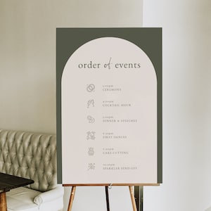 Arched Olive Order of Events Sign Template — Wedding Order of Events Sign — Arch Wedding Timeline Sign — Boho Wedding Order of the Day